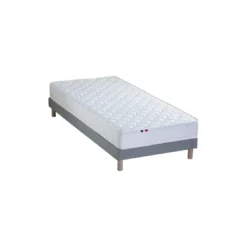 SeleniaEnsemble Matelas Ressorts Fermes biconiques SPECTOS + Sommier Made in France - Sommier Gris chiné