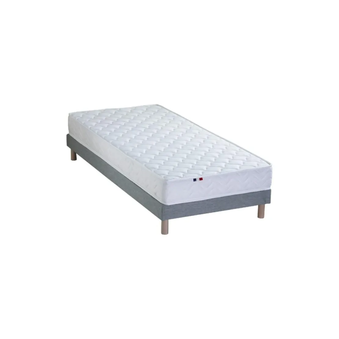 SeleniaEnsemble Matelas Ressorts Fermes biconiques SPECTOS + Sommier Made in France - Sommier Gris chiné