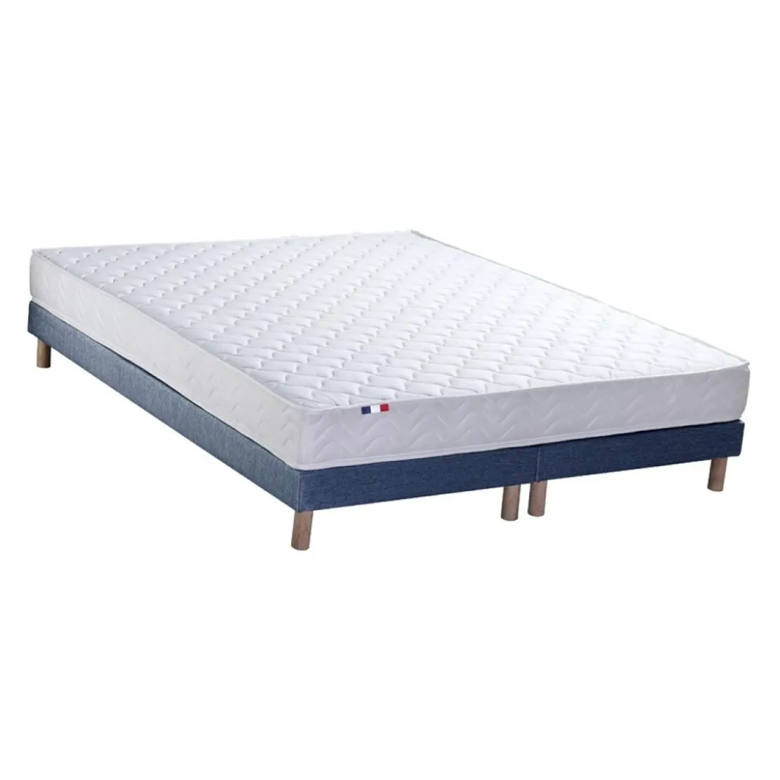 SeleniaEnsemble Matelas Ressorts Fermes biconiques SPECTOS + Sommier Made in France - Sommier Bleu denim