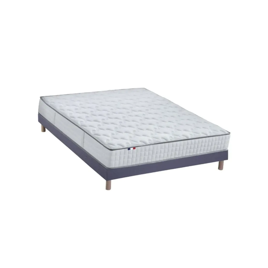 SeleniaEnsemble Matelas Ressorts 7 zones COSMA + Sommier - Made in France - Sommier Bleu denim