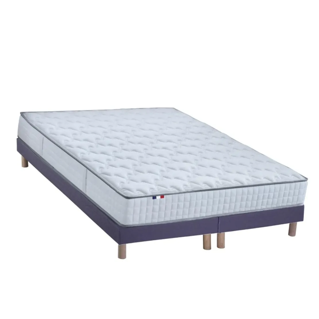 SeleniaEnsemble Matelas Ressorts 7 zones COSMA + Sommier - Made in France - Sommier Bleu denim