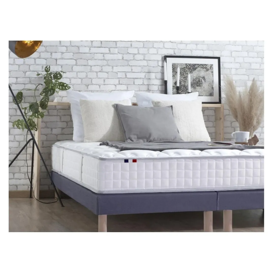SeleniaEnsemble Matelas Ressorts 7 zones COSMA + Sommier - Made in France - Sommier Bleu denim