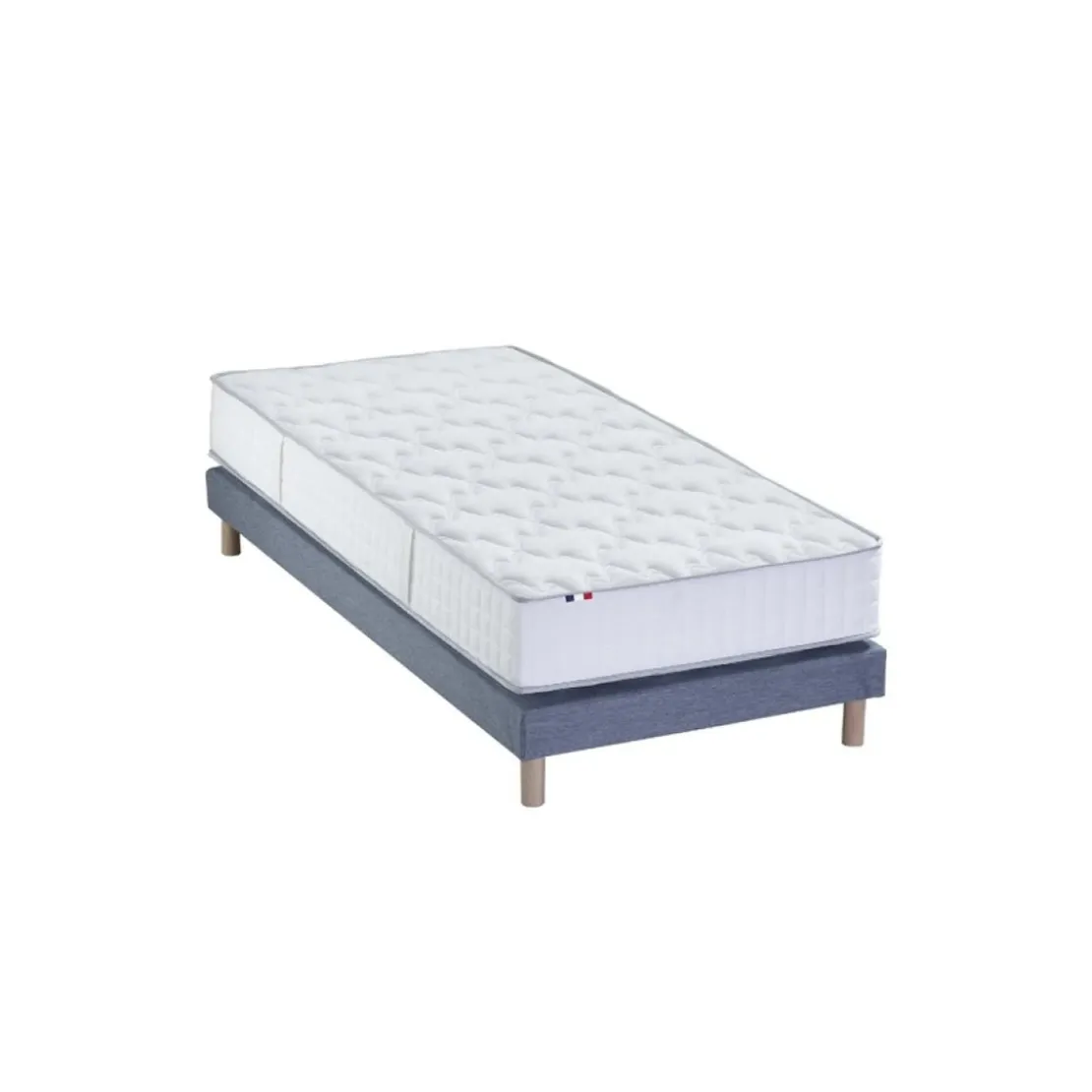 SeleniaEnsemble Matelas Ressorts 7 zones COSMA + Sommier - Made in France - Sommier Bleu denim
