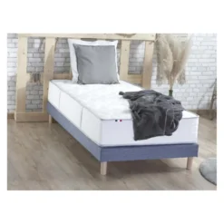 SeleniaEnsemble Matelas Ressorts 7 zones COSMA + Sommier - Made in France - Sommier Bleu denim