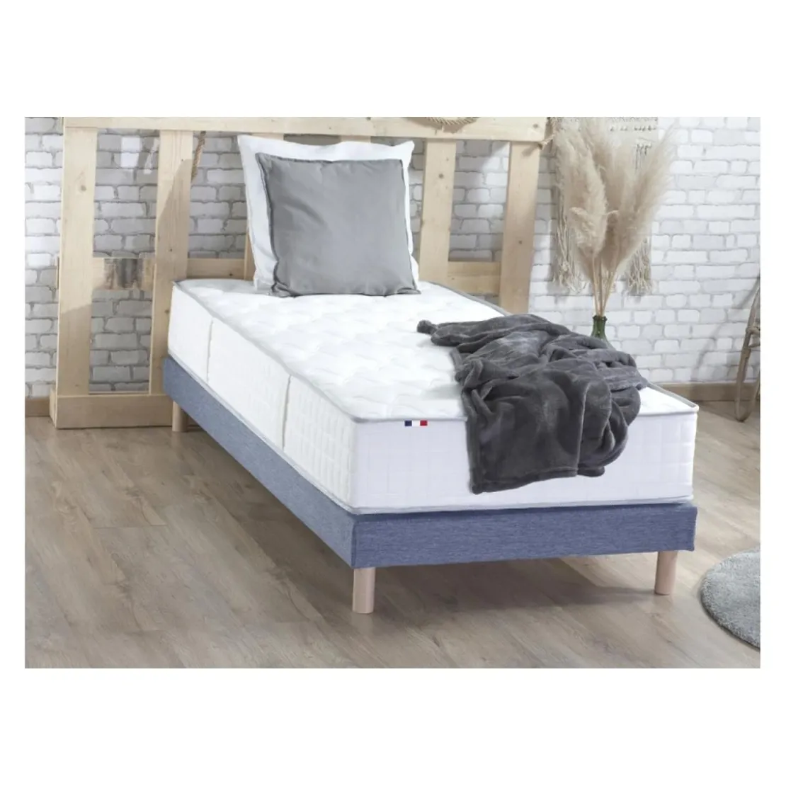 SeleniaEnsemble Matelas Ressorts 7 zones COSMA + Sommier - Made in France - Sommier Bleu denim