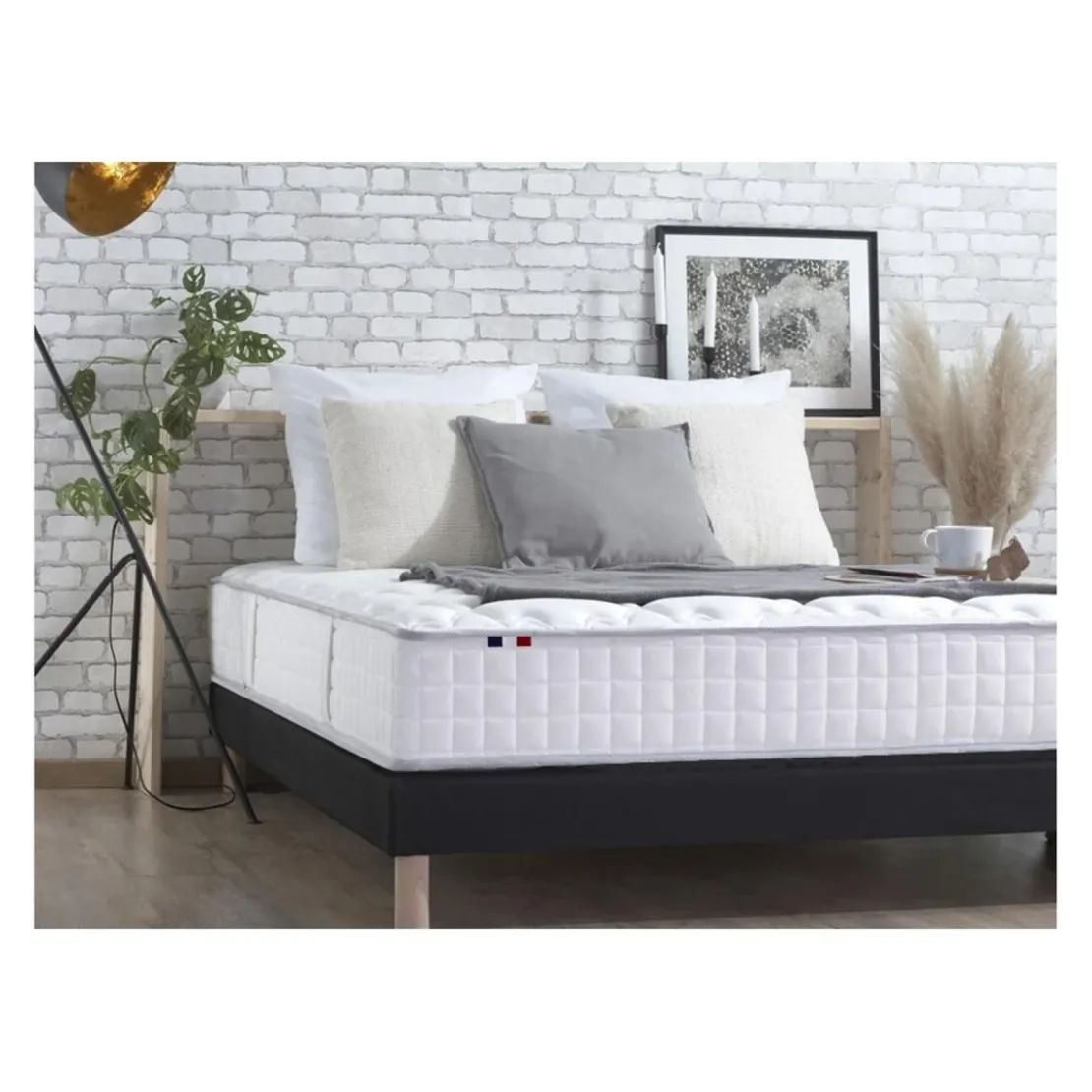 SeleniaEnsemble Matelas Ressorts 7 zones COSMA + Sommier - Made in France - Sommier Noir