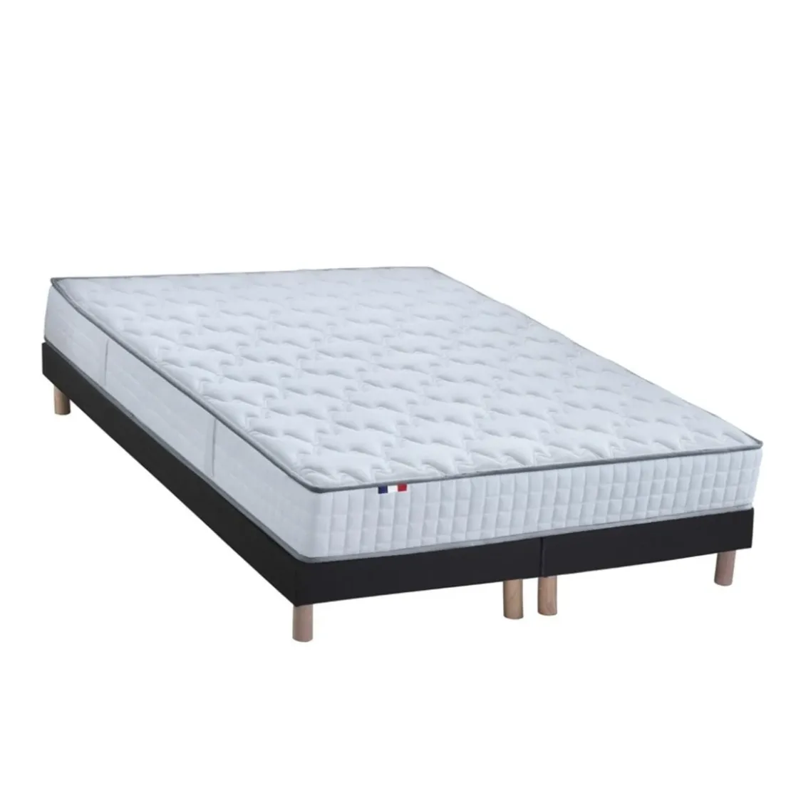 SeleniaEnsemble Matelas Ressorts 7 zones COSMA + Sommier - Made in France - Sommier Noir