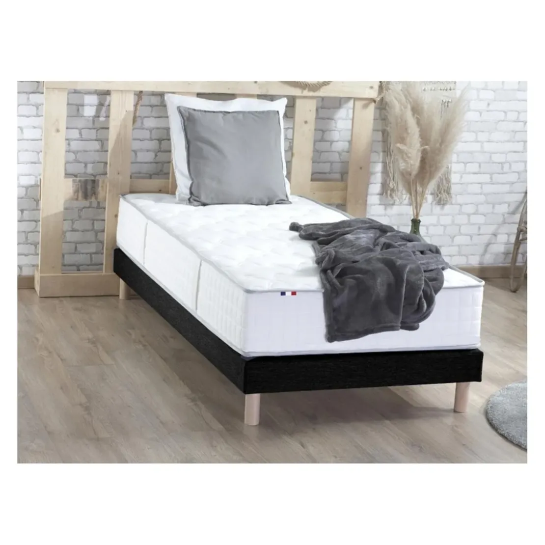 SeleniaEnsemble Matelas Ressorts 7 zones COSMA + Sommier - Made in France - Sommier Noir