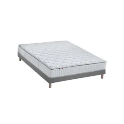 SeleniaEnsemble Matelas Ressorts 7 zones COSMA + Sommier - Made in France - Sommier Gris chiné