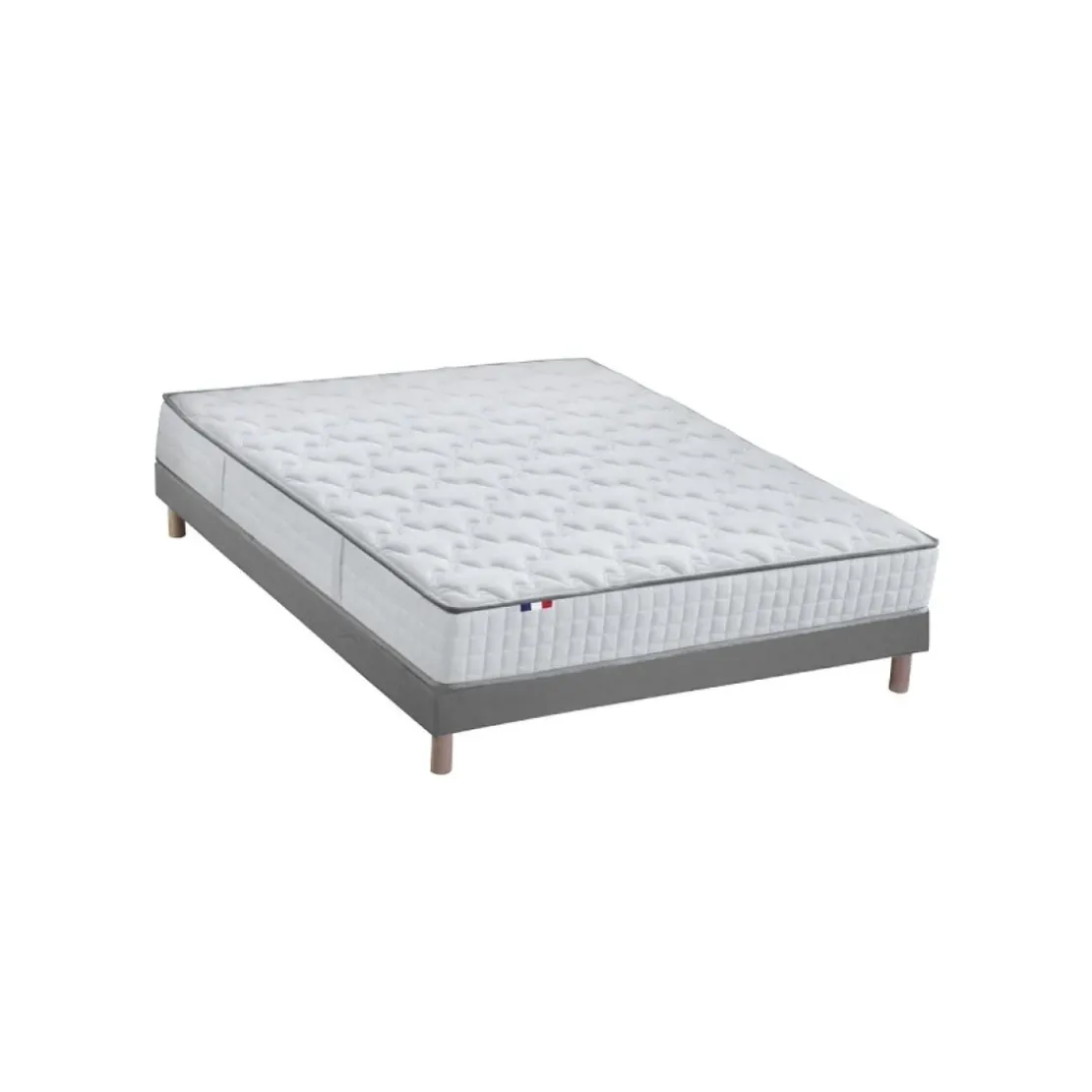 SeleniaEnsemble Matelas Ressorts 7 zones COSMA + Sommier - Made in France - Sommier Gris chiné