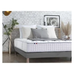 SeleniaEnsemble Matelas Ressorts 7 zones COSMA + Sommier - Made in France - Sommier Gris chiné