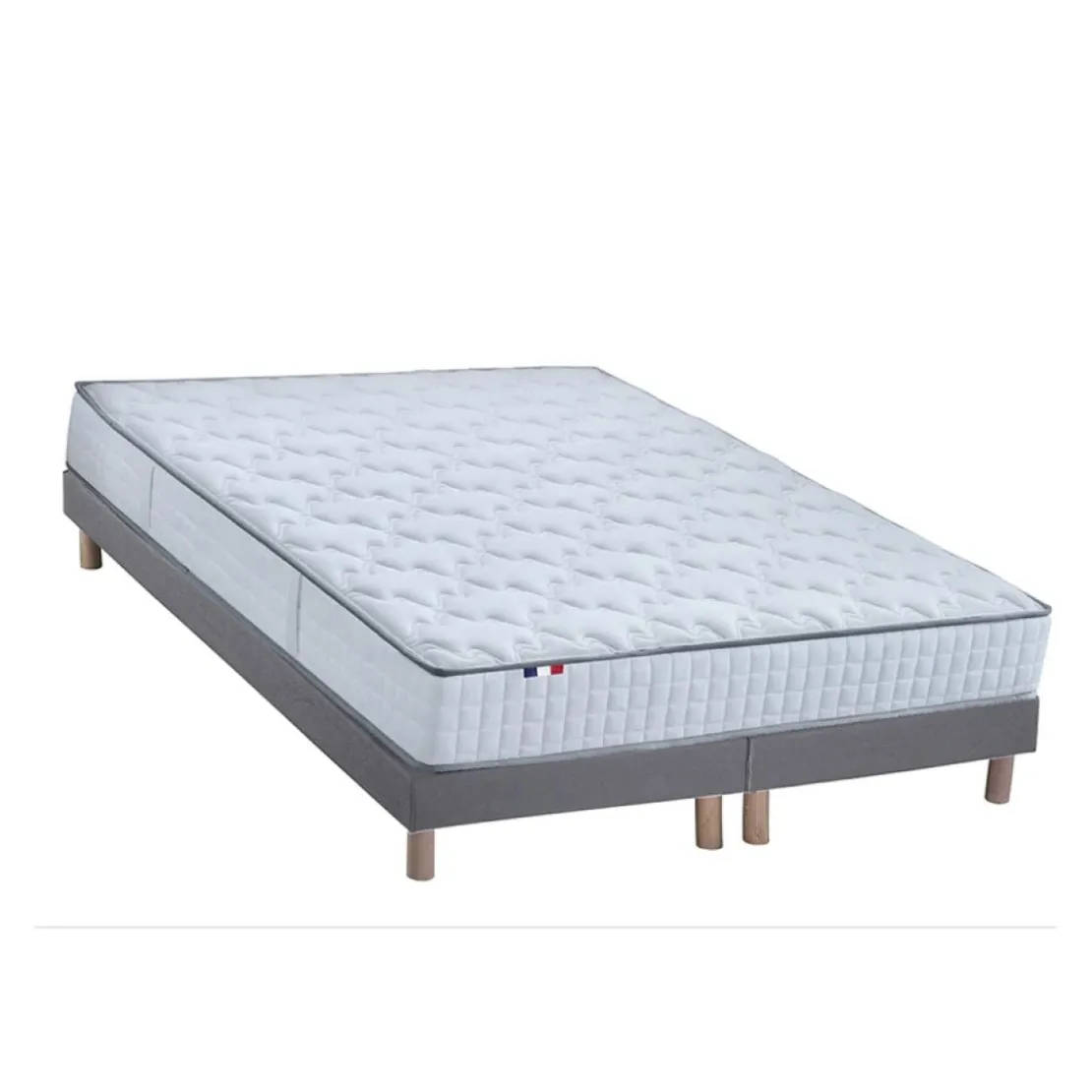 SeleniaEnsemble Matelas Ressorts 7 zones COSMA + Sommier - Made in France - Sommier Gris chiné