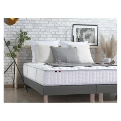 SeleniaEnsemble Matelas Ressorts 7 zones COSMA + Sommier - Made in France - Sommier Gris chiné