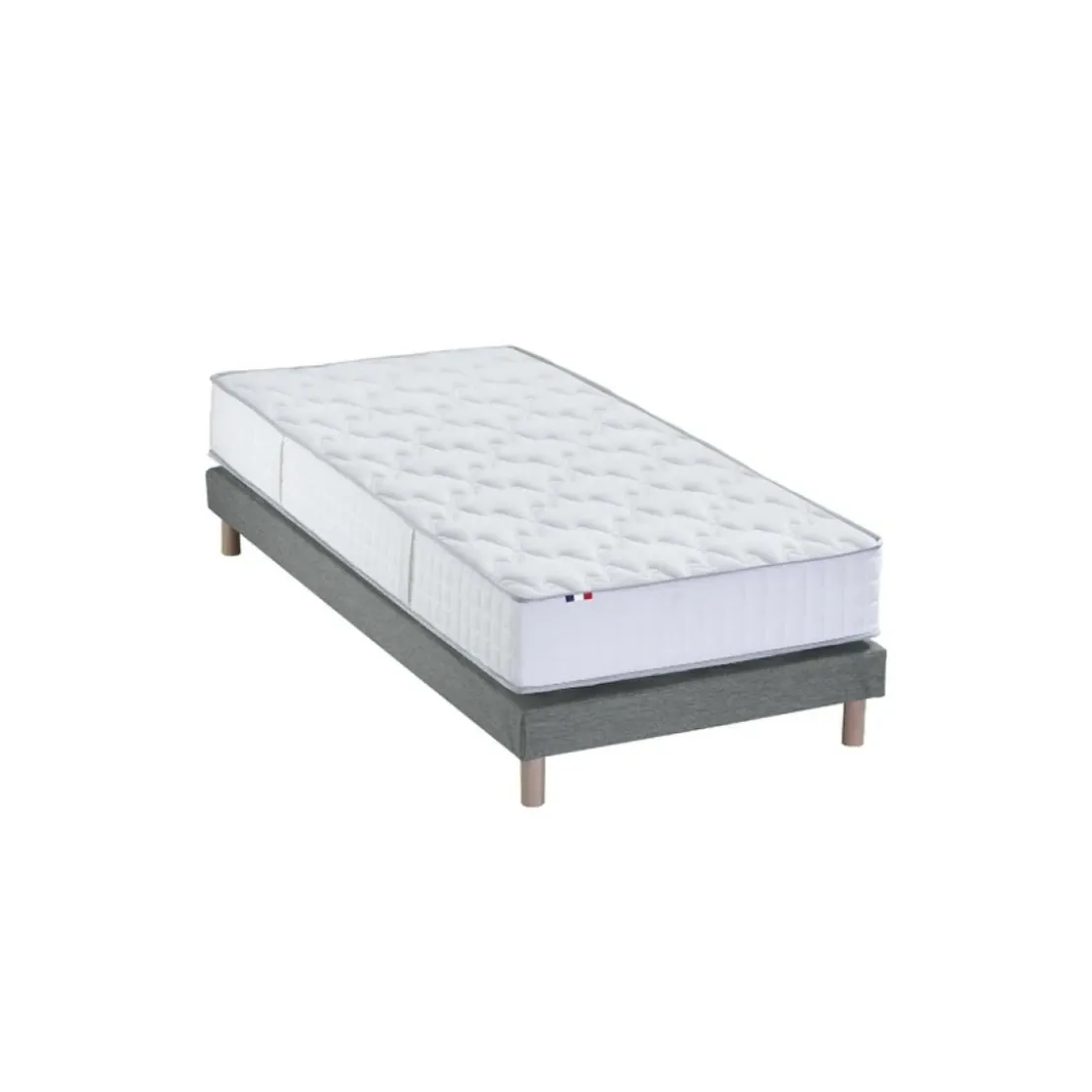 SeleniaEnsemble Matelas Ressorts 7 zones COSMA + Sommier - Made in France - Sommier Gris chiné