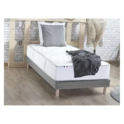 SeleniaEnsemble Matelas Ressorts 7 zones COSMA + Sommier - Made in France - Sommier Gris chiné