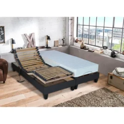 SeleniaLit de Relaxation Matelas Mousse à Mémoire de Forme et Sommier Electrique et 8 Pieds RUHE