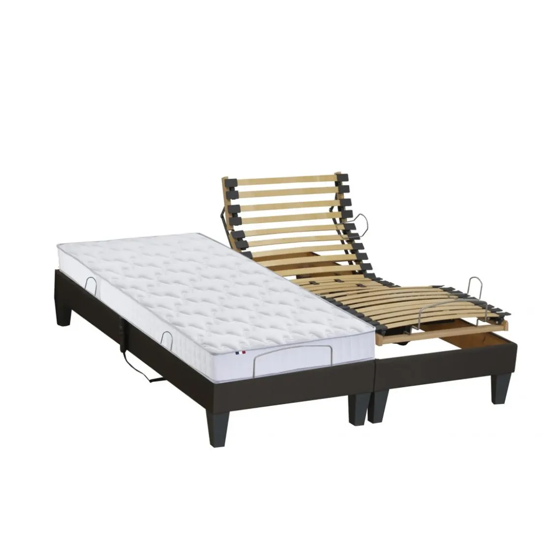 SeleniaLit de Relaxation Matelas Mousse à Mémoire de Forme et Sommier Electrique et 8 Pieds RUHE