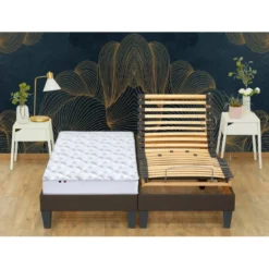 SeleniaLit de Relaxation Matelas Mousse à Mémoire de Forme et Sommier Electrique et 8 Pieds RUHE