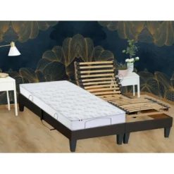 SeleniaLit de Relaxation Matelas Mousse à Mémoire de Forme et Sommier Electrique et 8 Pieds RUHE