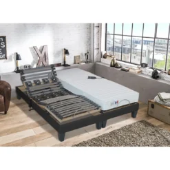 SeleniaLit de Relaxation Matelas Mousse à Mémoire de Forme et Sommier Electrique à Lattes et Plots AINA