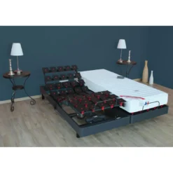 SeleniaLit de Relaxation Matelas Mousse à Mémoire de Forme et Sommier Electriques à Plots multidirectionnels Gris LEINA