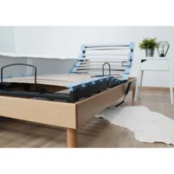 SeleniaLit de Relaxation Matelas Mousse à Mémoire de Forme et Sommier Electrique à Lattes Hêtre RUHE