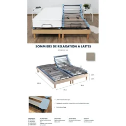 SeleniaLit de Relaxation Matelas Mousse à Mémoire de Forme et Sommier Electrique à Lattes Hêtre RUHE