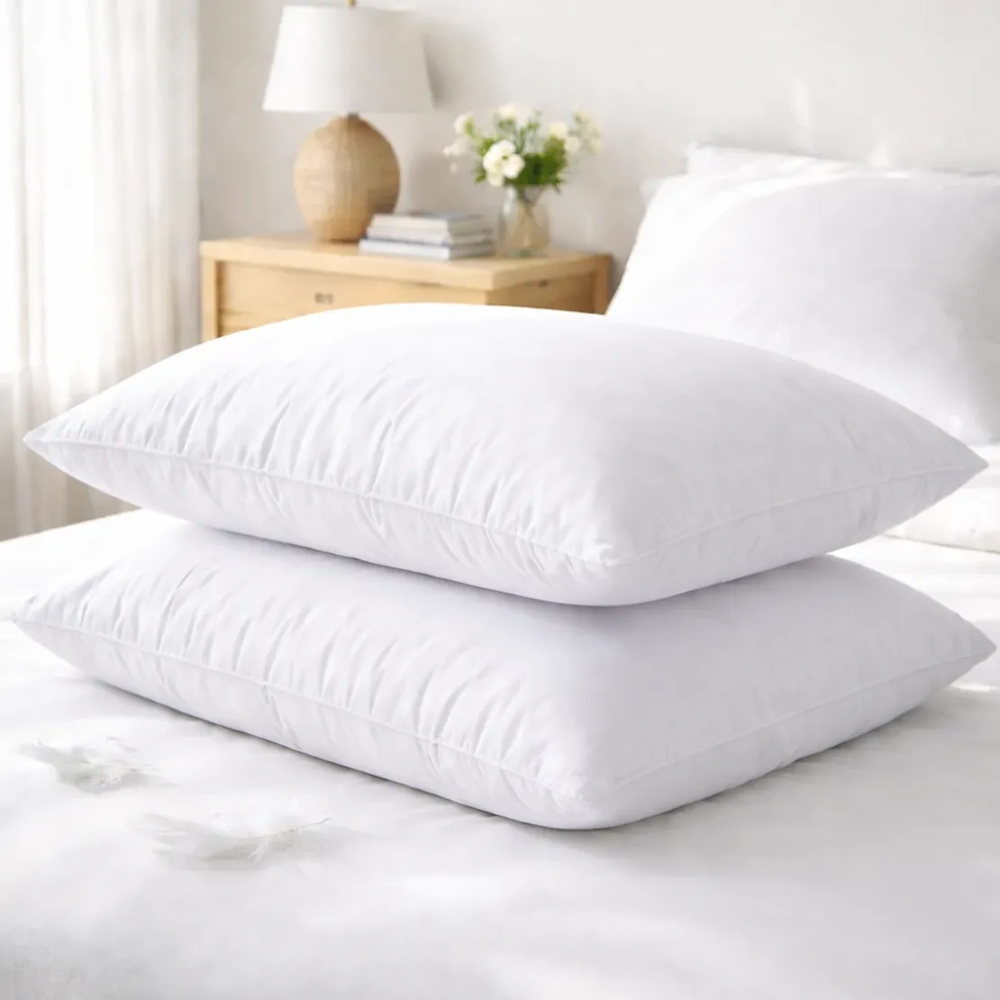 SeleniaLot de 2 oreillers blancs moelleux "Anti-Moustiques et Anti-Punaises de lit" - Microfibre