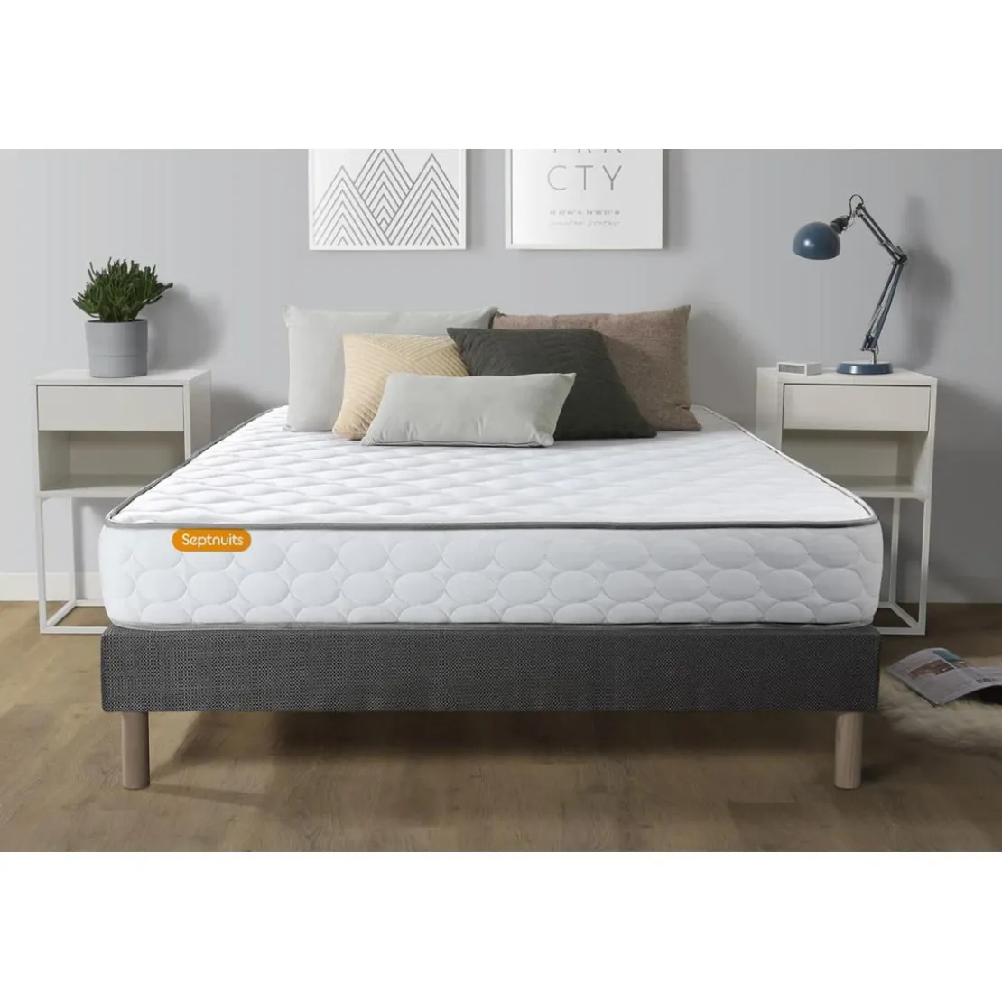 SeptnuitsEnsemble matelas Memoire de forme avec sommier gris Memo