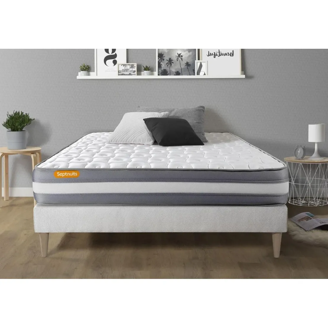 SeptnuitsMatelas avec sommier kit blanc Memo Plus Memoire de forme
