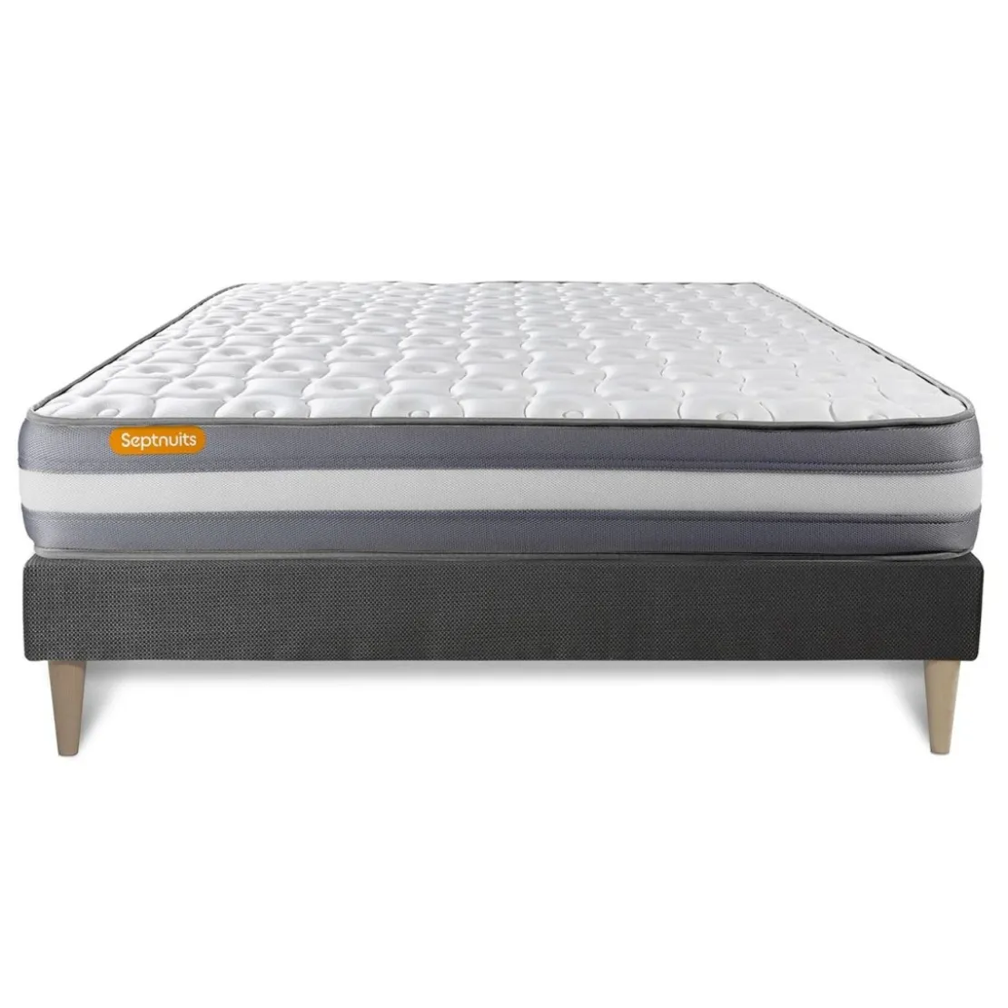 SeptnuitsMatelas avec sommier kit gris Memo Plus Memoire de forme