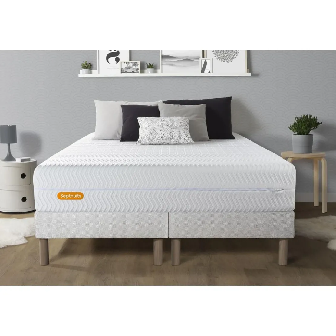 SeptnuitsMatelas double sommiers Memo Bio Mousse a memoire de forme 5 zones de confort Maxi epaisseur Dehoussable