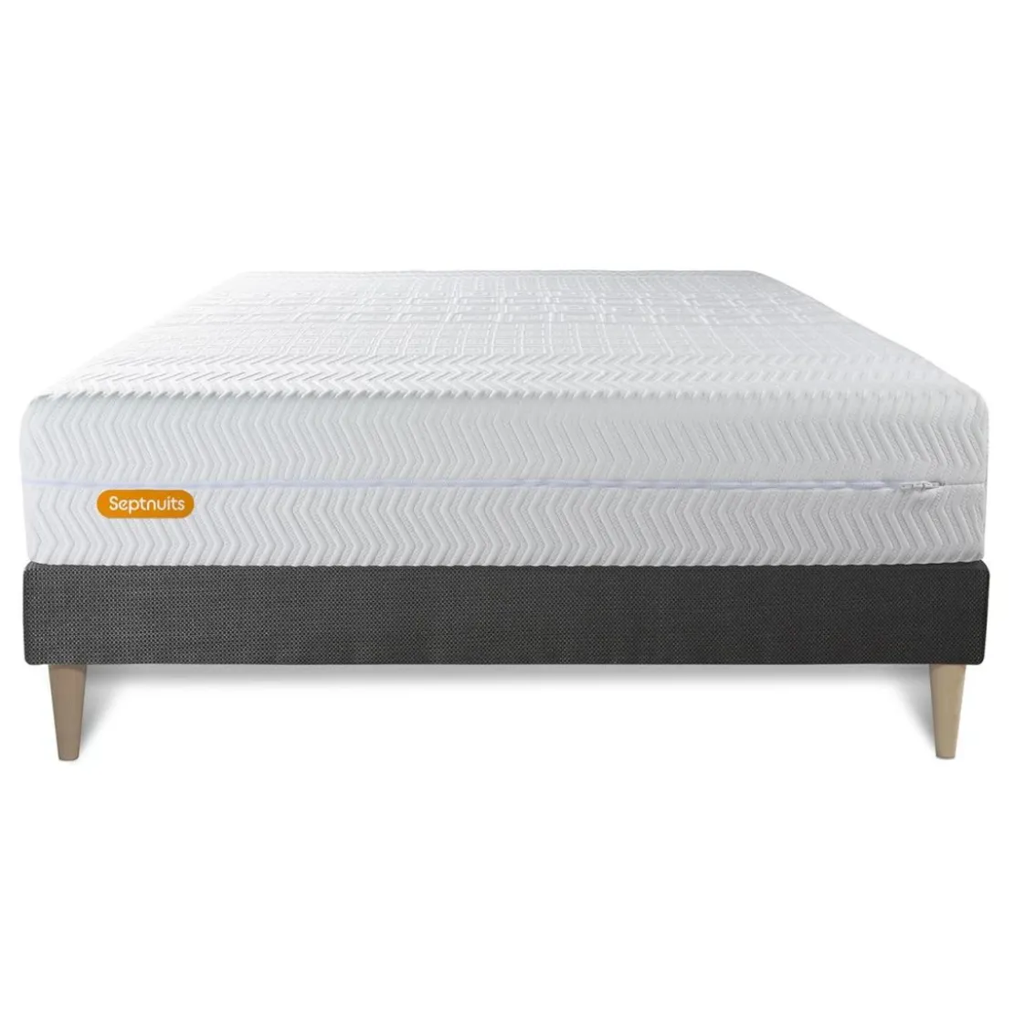 SeptnuitsMatelas et sommier kit gris Memo Bio Mousse a memoire de forme Maxi epaisseur Dehoussable