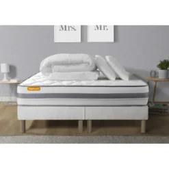 SeptnuitsPack matelas double sommiers Memo Spring Ressorts ensaches 3 zones MAXI epaisseur Couette et 2 oreillers