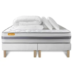 SeptnuitsPack matelas double sommiers Memo Spring Ressorts ensaches 3 zones MAXI epaisseur Couette et 2 oreillers