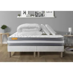 SeptnuitsPACK matelas double sommier 2 oreillers couette Memo Plus Memoire de forme 3 zones