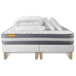 SeptnuitsPACK matelas double sommier 2 oreillers couette Memo Plus Memoire de forme 3 zones