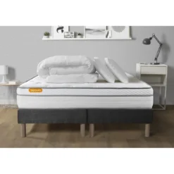 SeptnuitsPack matelas double sommiers gris Luxe Ressorts memoire de forme 5 zones de confort