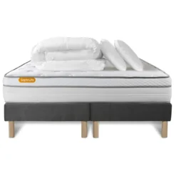 SeptnuitsPack matelas double sommiers gris Luxe Ressorts memoire de forme 5 zones de confort