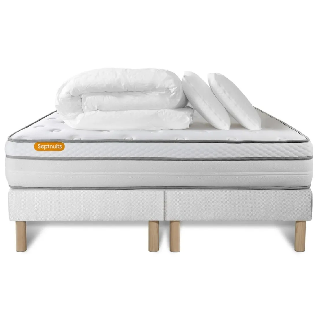 SeptnuitsPack matelas double sommiers Memo Luxe Ressorts ensaches memoire de forme 5 zones de confort MAXI epaisseur
