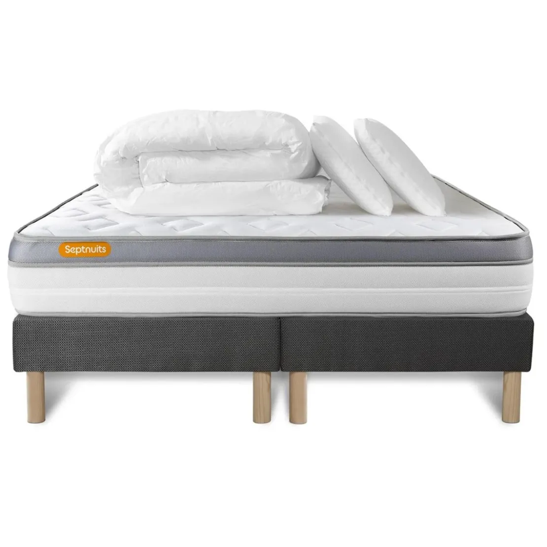SeptnuitsPack matelas double sommiers gris Memo Zen Mousse a memoire de forme 5 zones de confort MAXI epaisseur