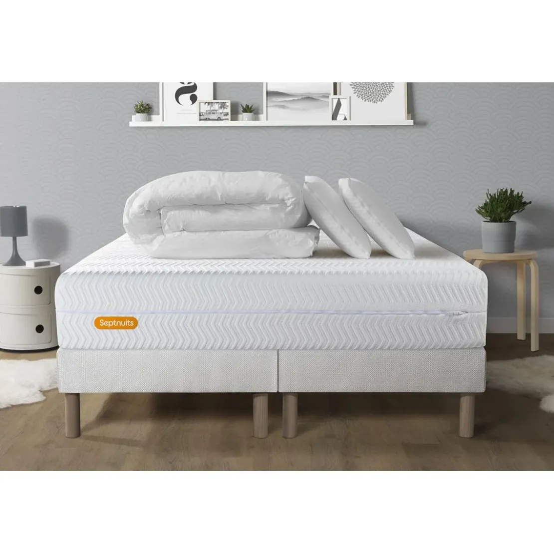 SeptnuitsPack Matelas double sommiers Memo BioMousse a memoire de forme 5 zones de confort Maxi epaisseur
