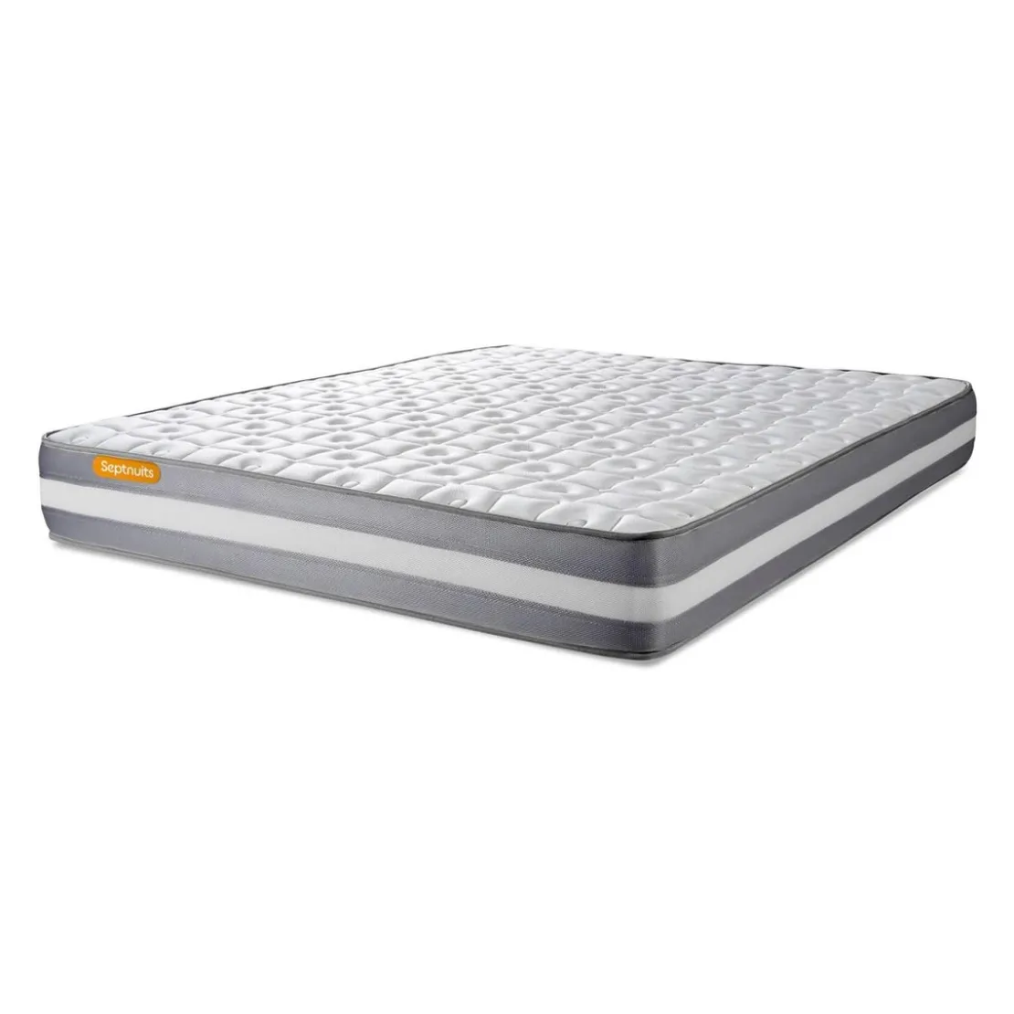 SeptnuitsPACK matelas double sommier gris Memoire de forme 3 zones 2 oreillers couette