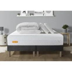 SeptnuitsPack Matelas double sommiers gris BioMousse a memoire de forme 5 zones de confort Maxi epaisseur