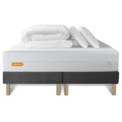 SeptnuitsPack Matelas double sommiers gris BioMousse a memoire de forme 5 zones de confort Maxi epaisseur