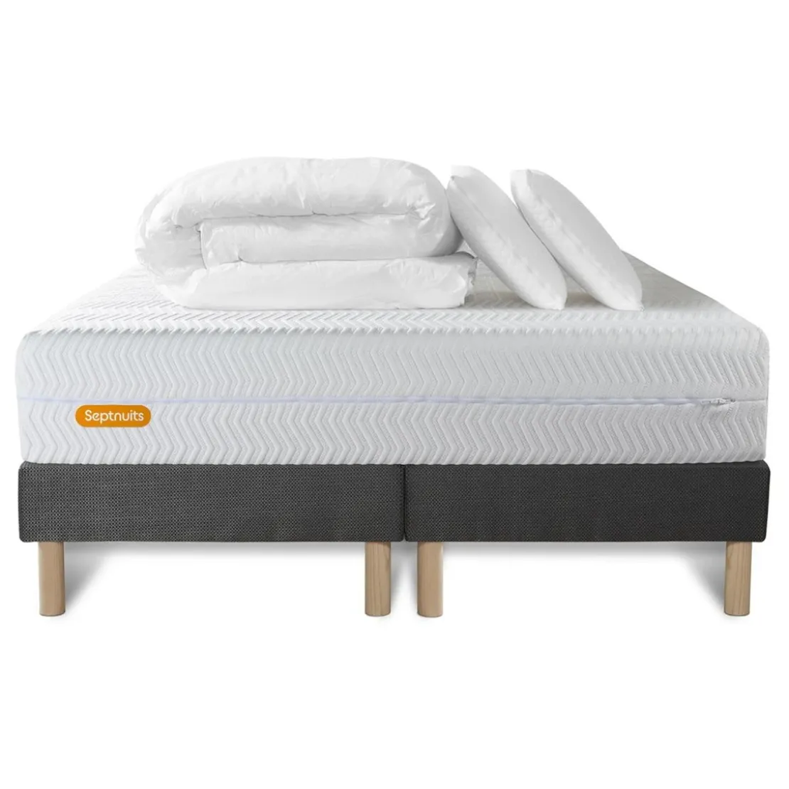 SeptnuitsPack Matelas double sommiers gris BioMousse a memoire de forme 5 zones de confort Maxi epaisseur