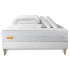 SeptnuitsPack Matelas et sommier kit blanc Memo Bio Mousse a memoire de forme avec Couette et 2 oreillers
