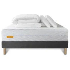 SeptnuitsPack Matelas et sommier gris Memo BioMousse plus Couette et 2 oreillers