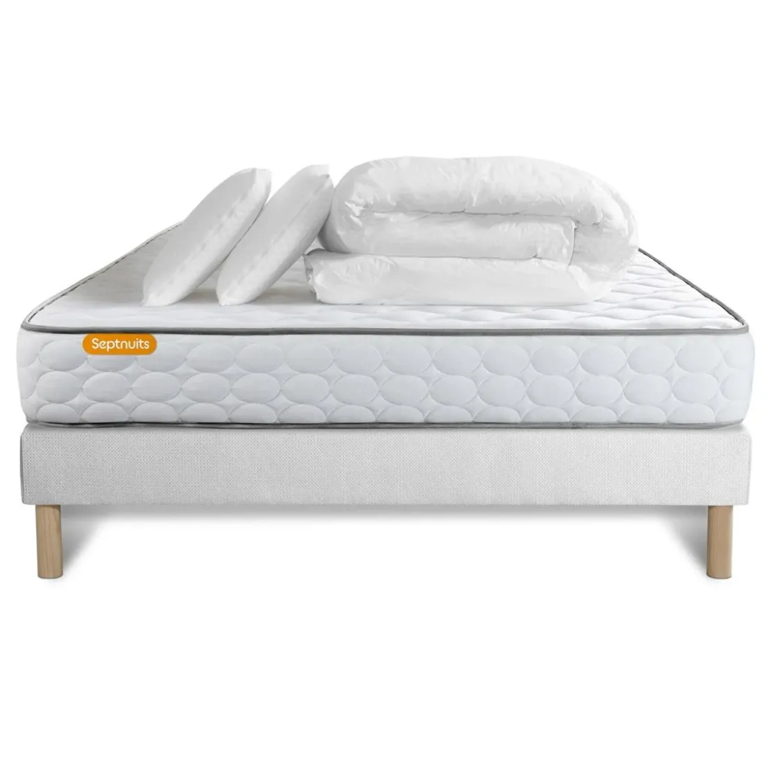 SeptnuitsPack matelas Memo sommier 2 oreillers memoire de forme