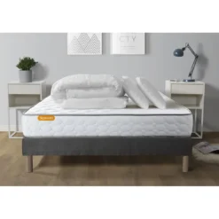 SeptnuitsPack matelas Memo sommier gris avec 2 oreillers memoire de forme